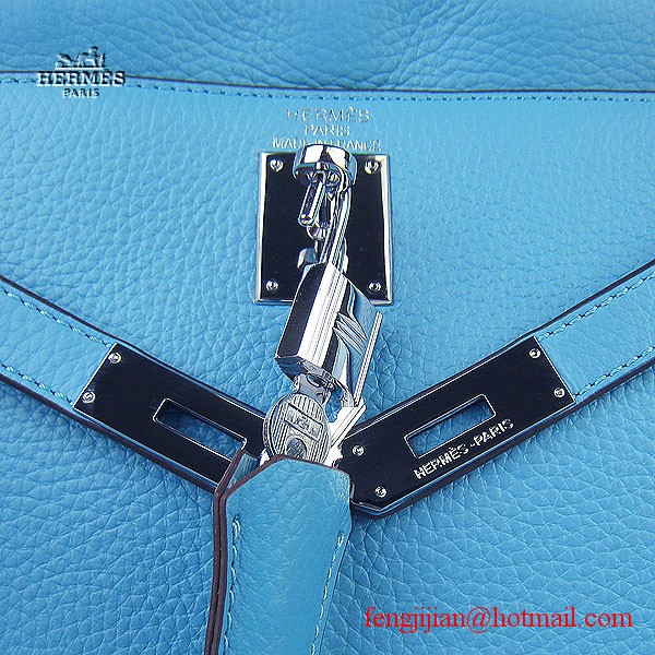 Hermes Kelly 32cm Togo Leather Bag Light Blue 6108 Silver Hardware